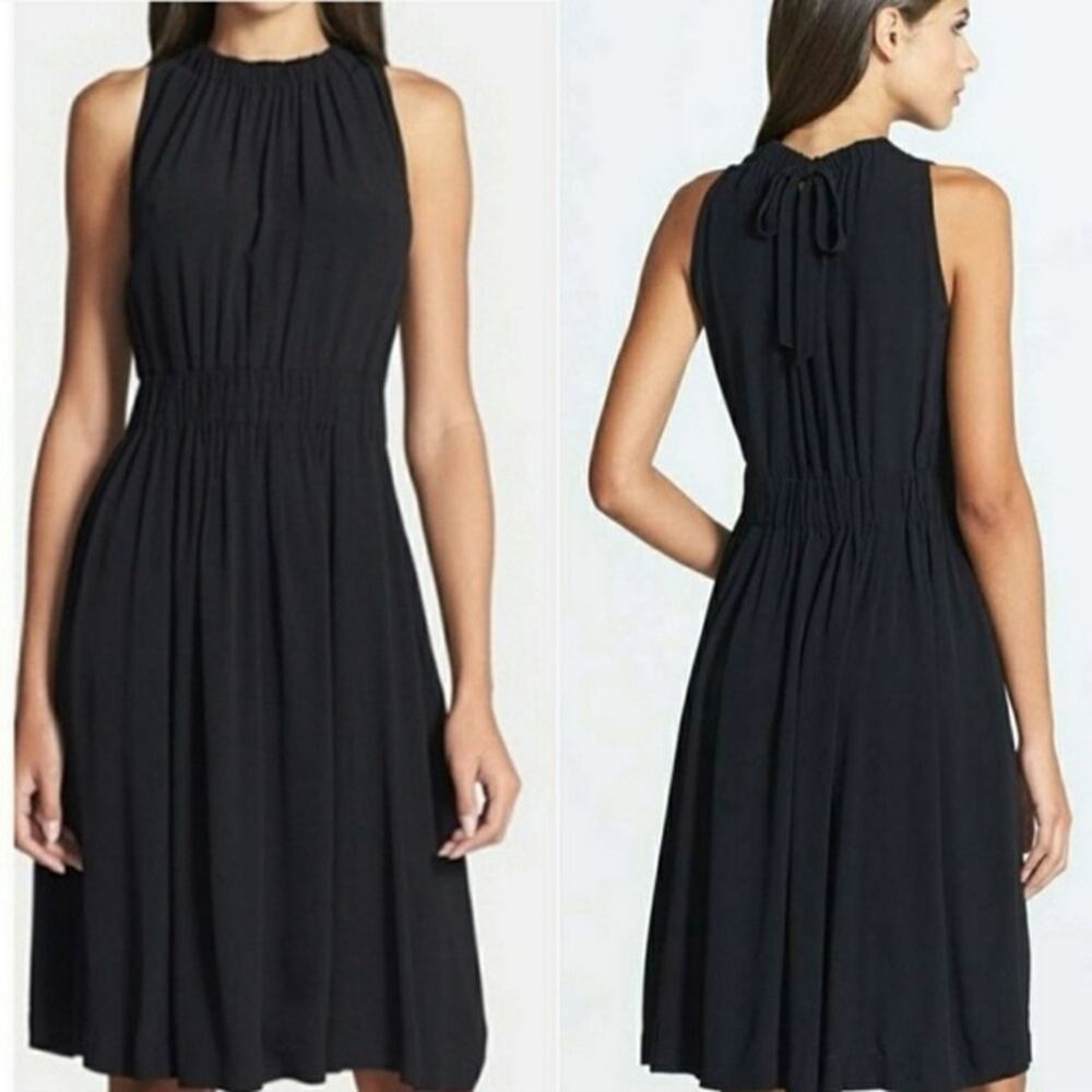 NWT KATE SPADE Rio De Janeiro Crepe Back Tie Black Midi Dress